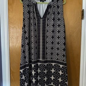 Navy and Cream Patterned Sleeveless Dress
